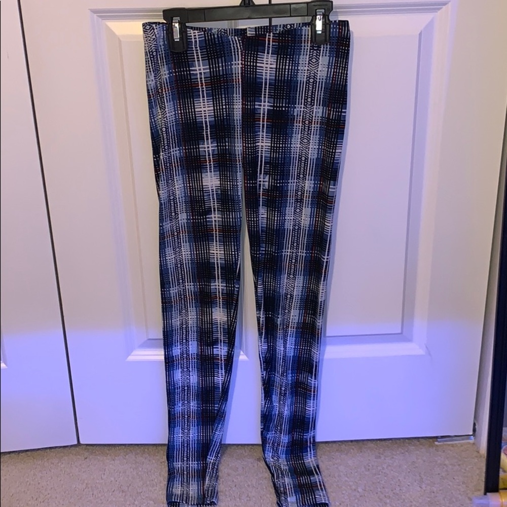 Derek Hart Blue and Red Plaid Leggings (S)